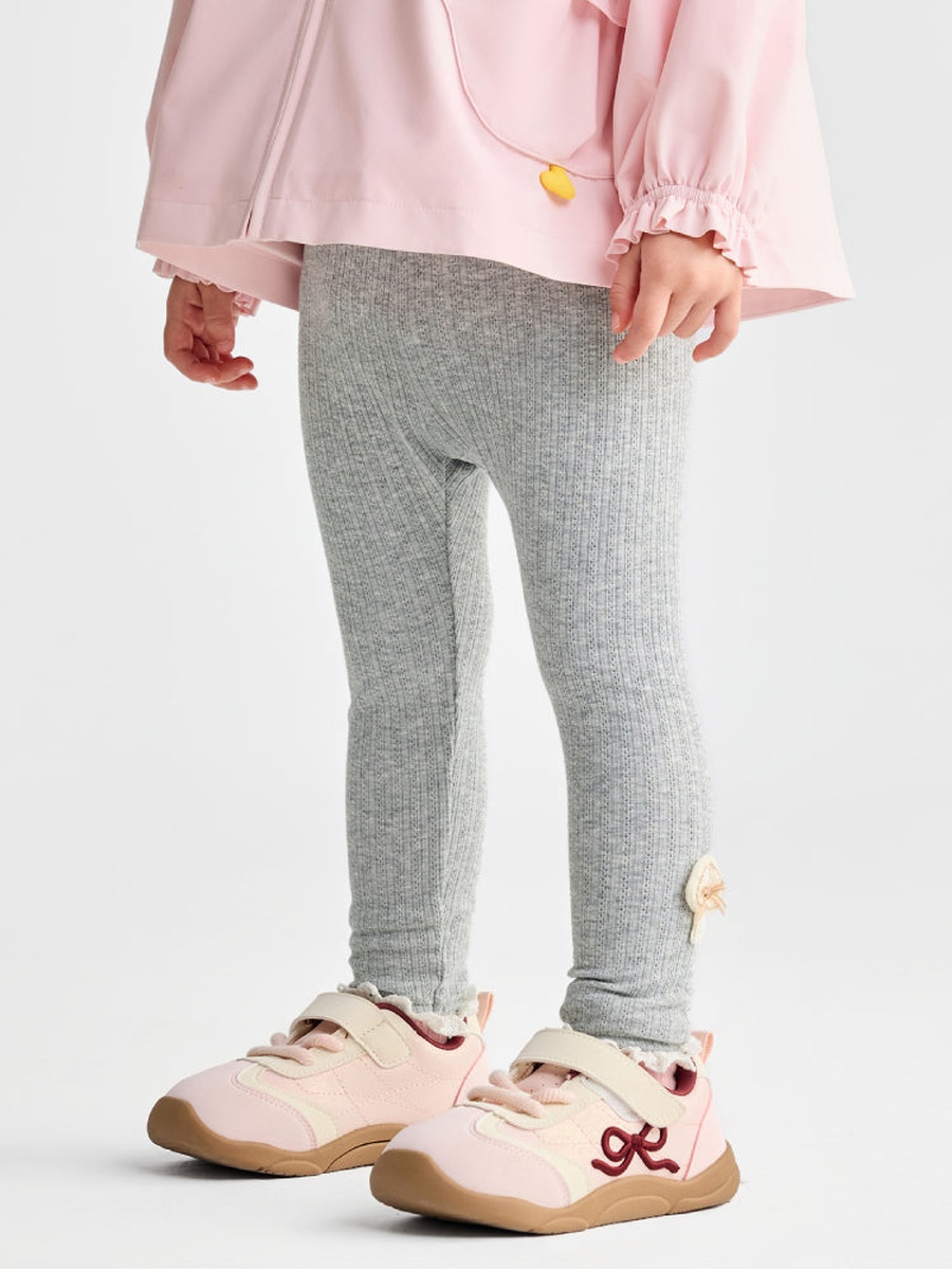 Ribbed Leggings with Bow Accent
