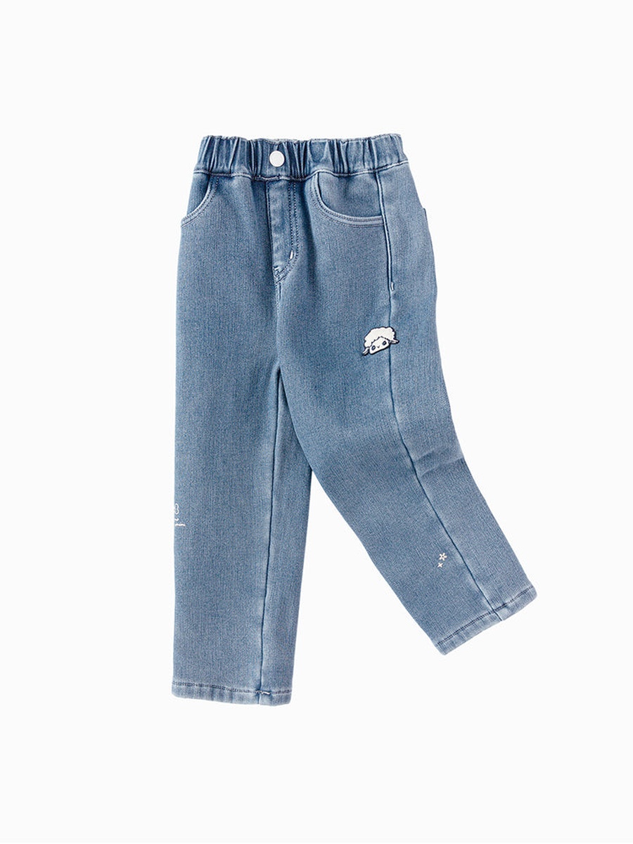 Elastic Waist Jeans with Patch