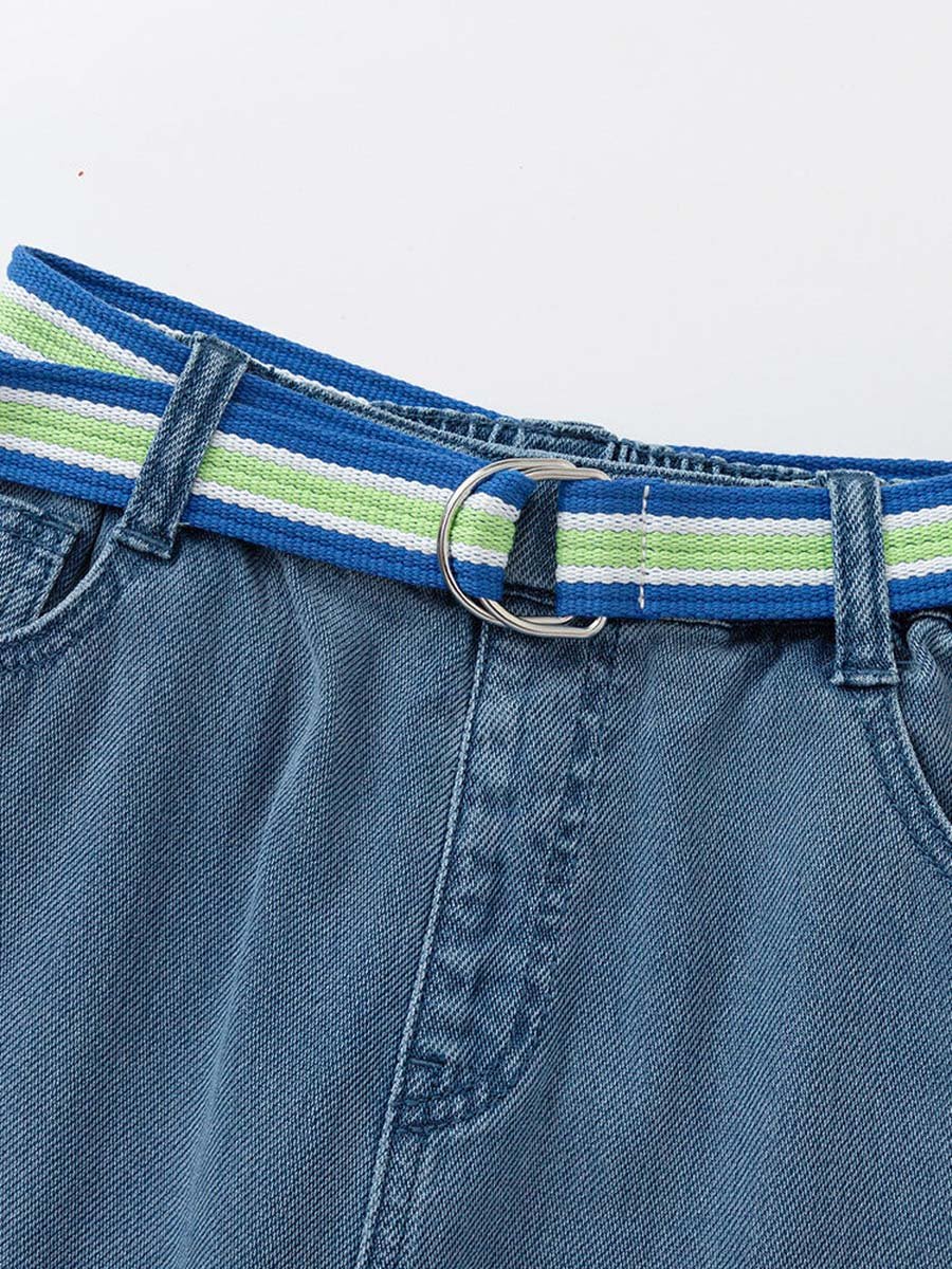 Solid Denim Jeans with Belt