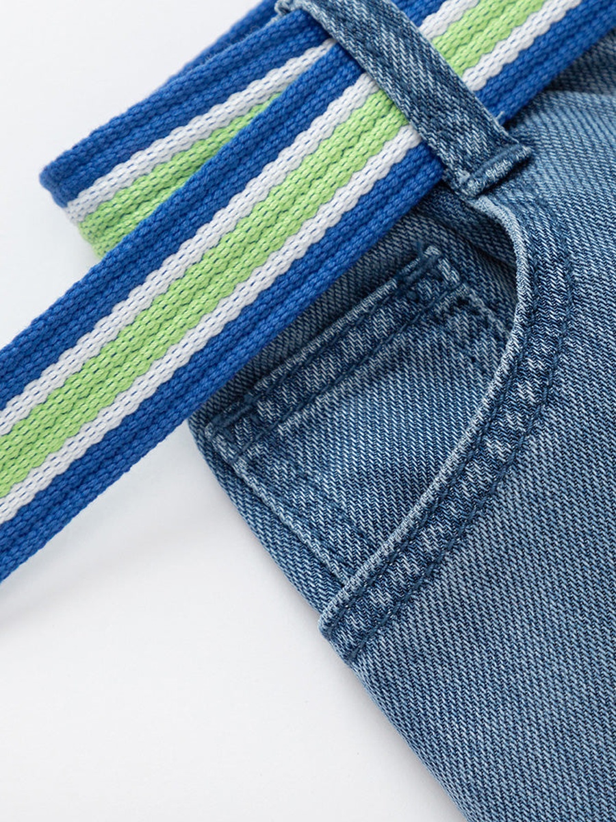 Solid Denim Jeans with Belt