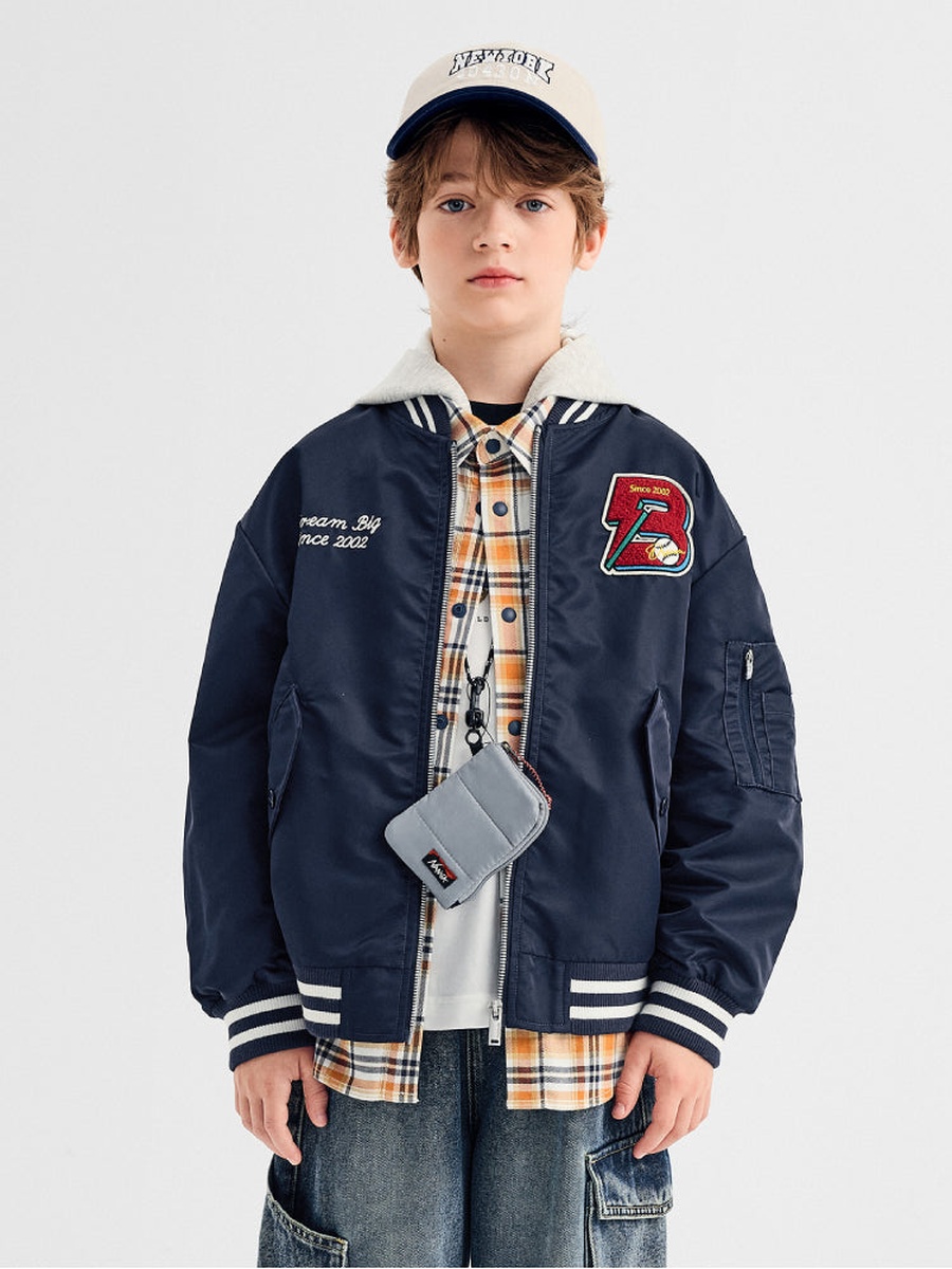 Varsity Zip-Up Jacket with Embroidery Patch