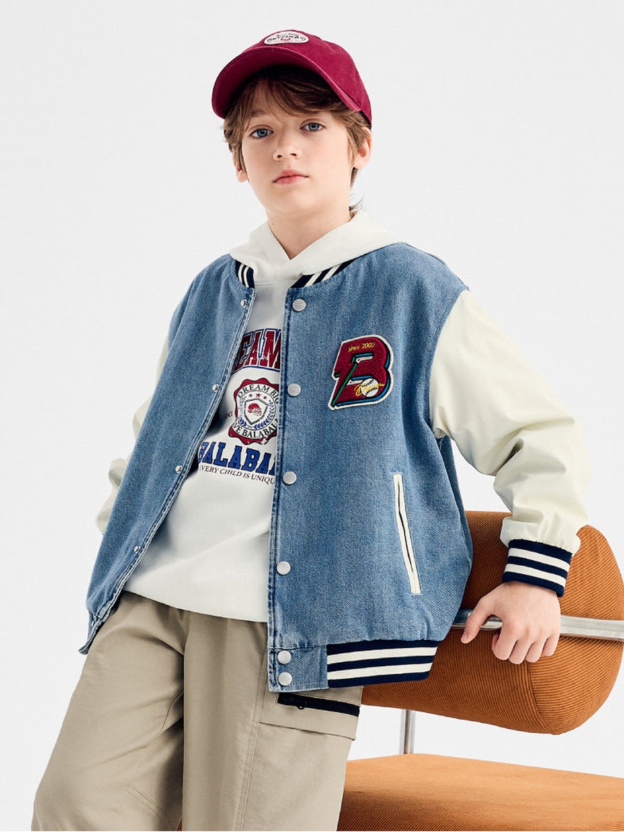 Denim Varsity Jacket with Embroidery Patch