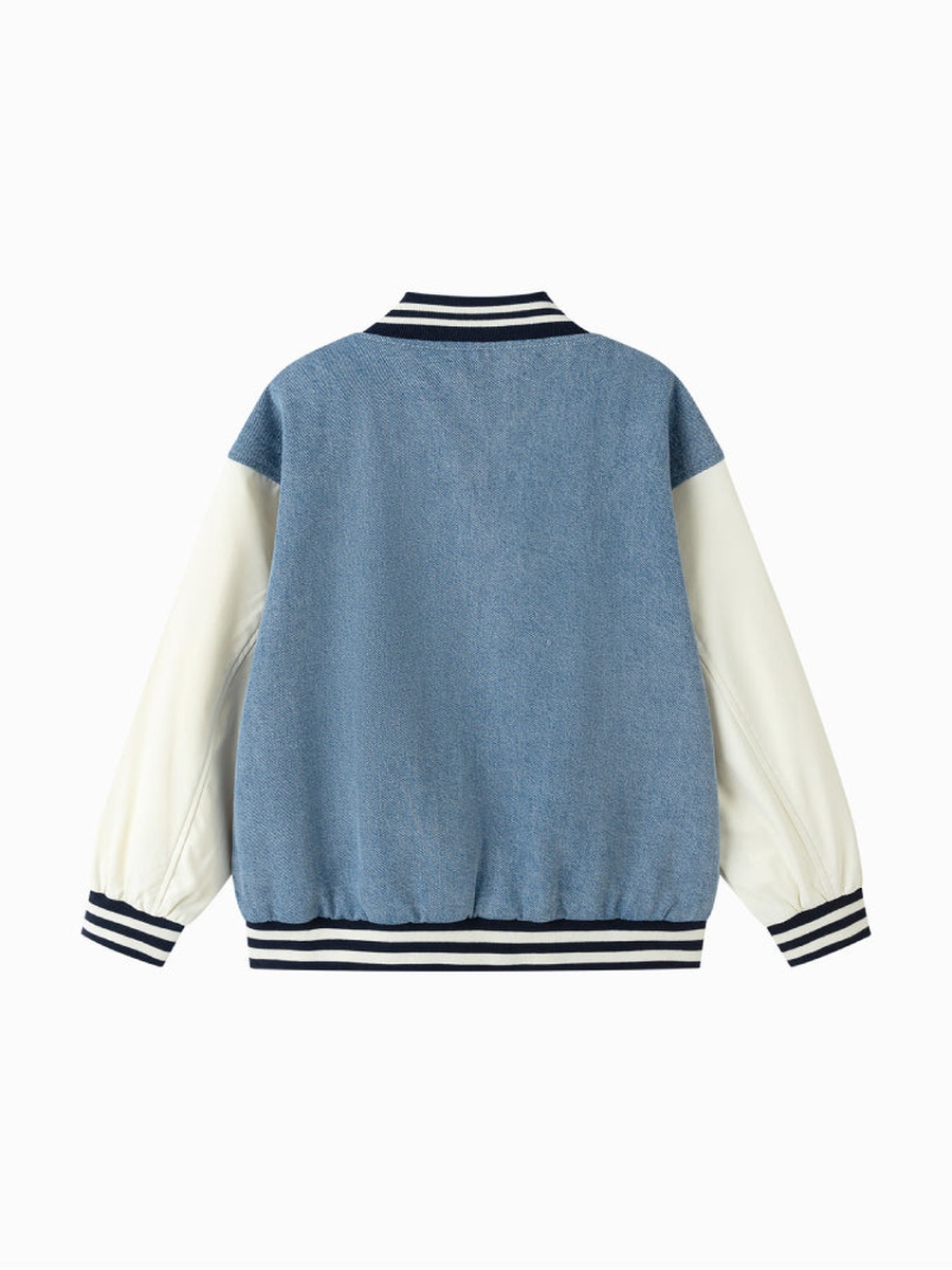 Denim Varsity Jacket with Embroidery Patch