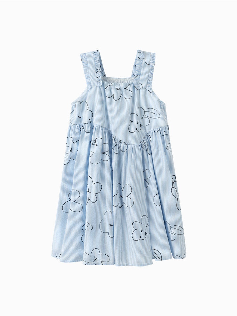 Striped Floral Sleeveless Dress