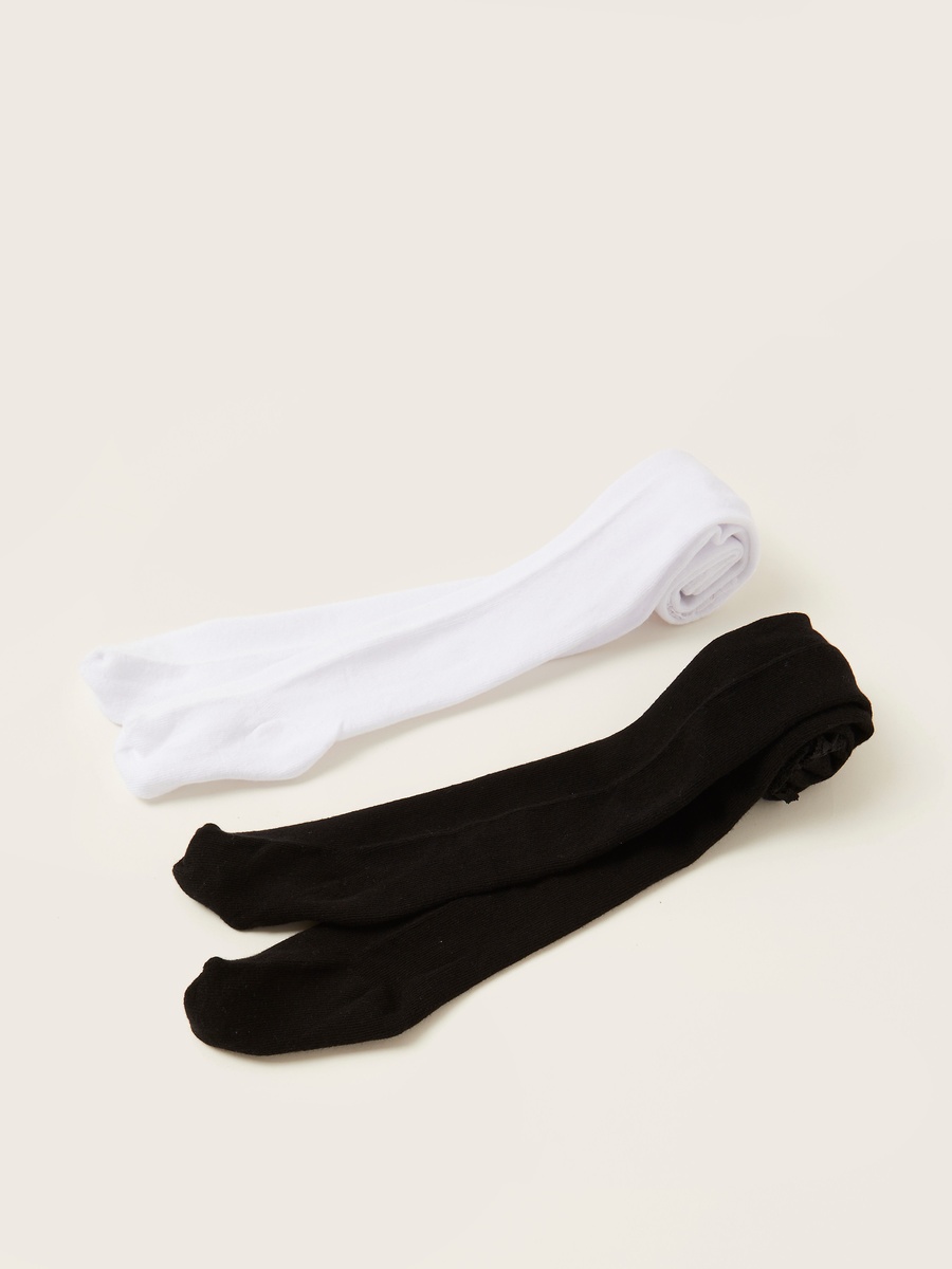 Pack of 2 - Solid Tights with Frill Detail and Elasticated Waistband