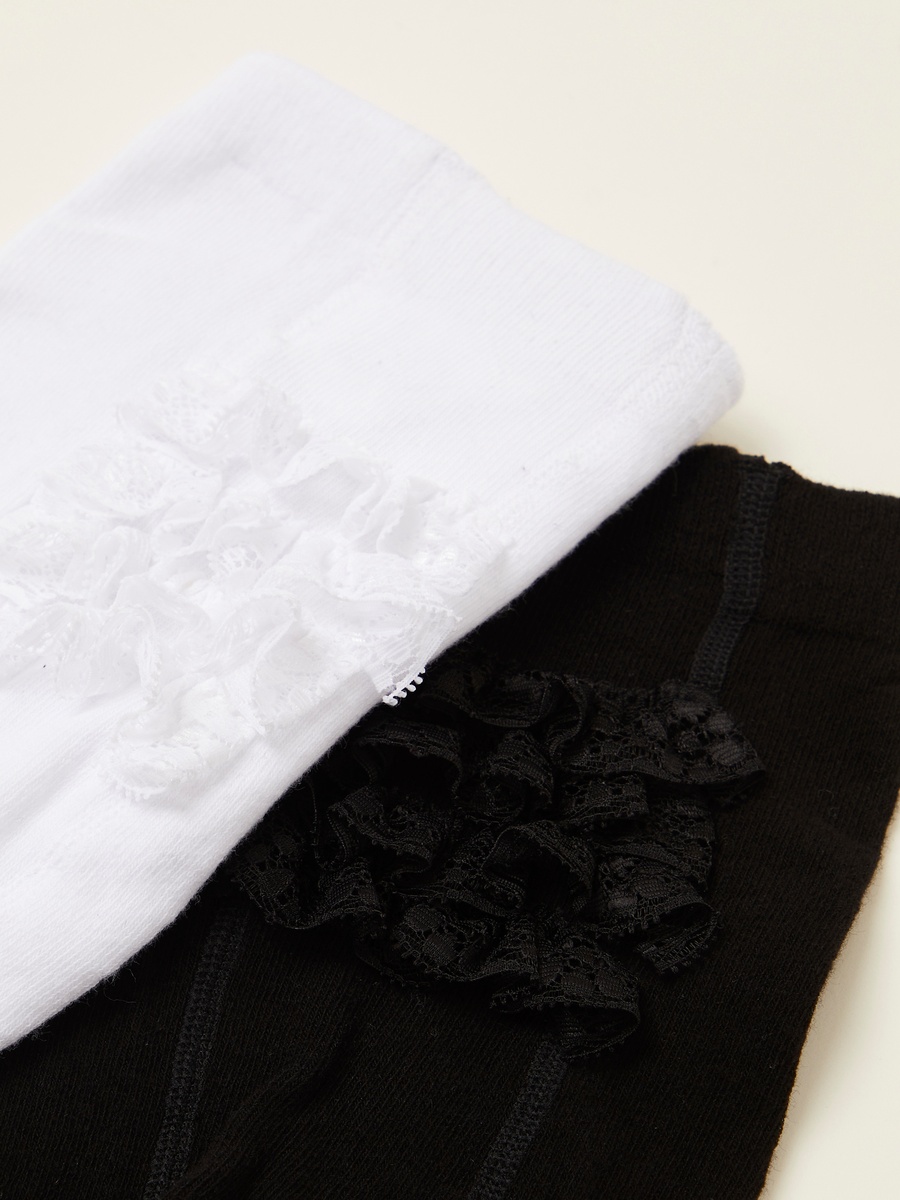 Pack of 2 - Solid Tights with Frill Detail and Elasticated Waistband