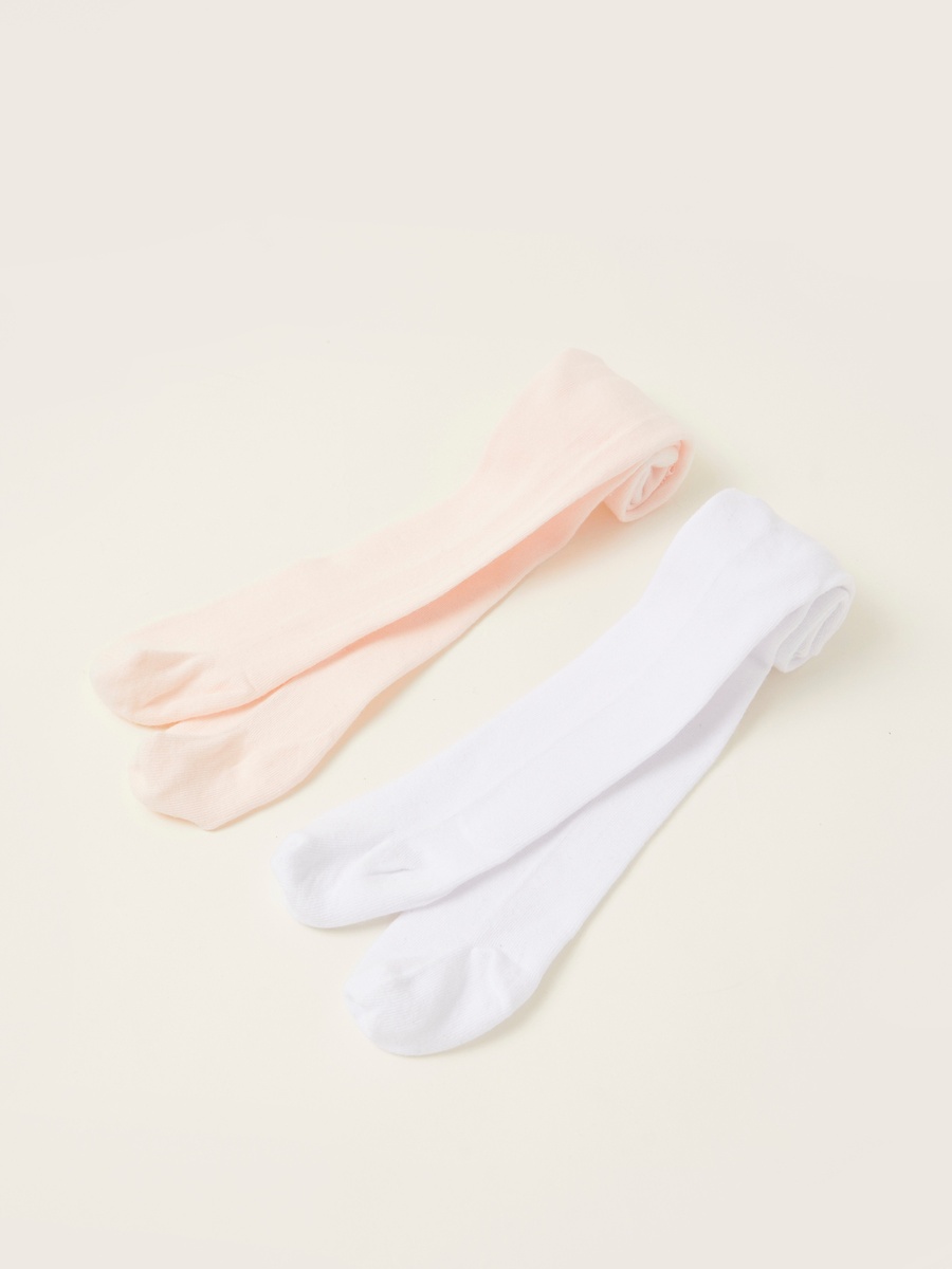 Pack of 2 - Solid Tights with Frill Detail and Elasticated Waistband