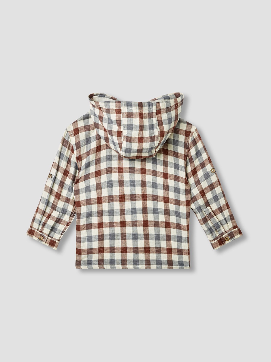 Checked Hooded Shirt with Long Sleeves