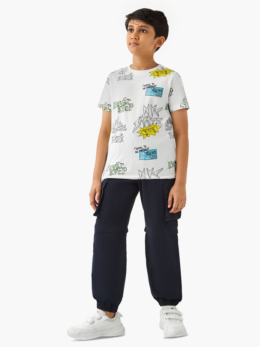 Graffiti Print T-Shirt with Short Sleeves