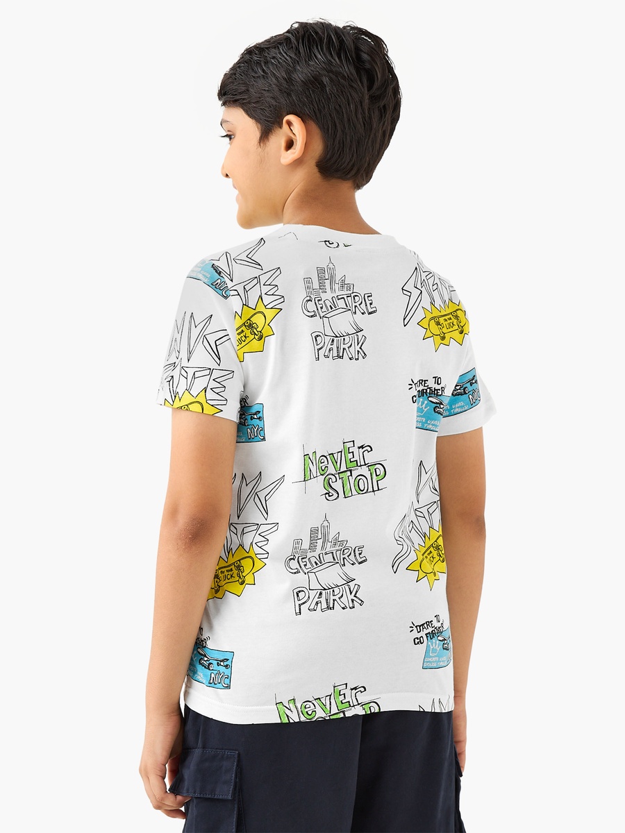 Graffiti Print T-Shirt with Short Sleeves