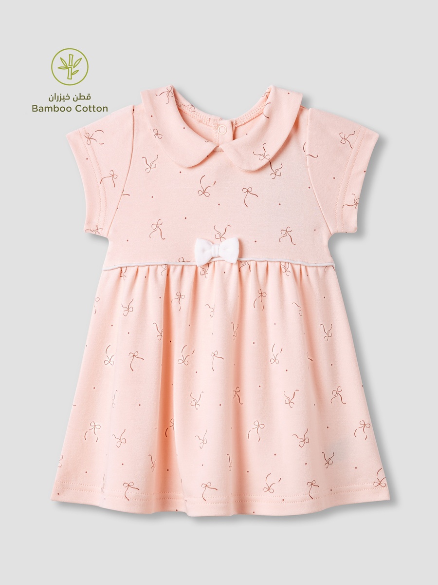 Bow Print A-Line Dress with Short Sleeves
