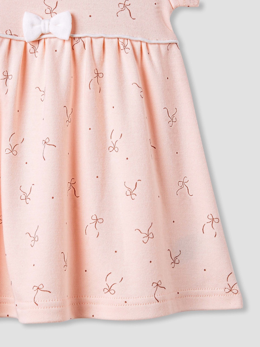 Bow Print A-Line Dress with Short Sleeves