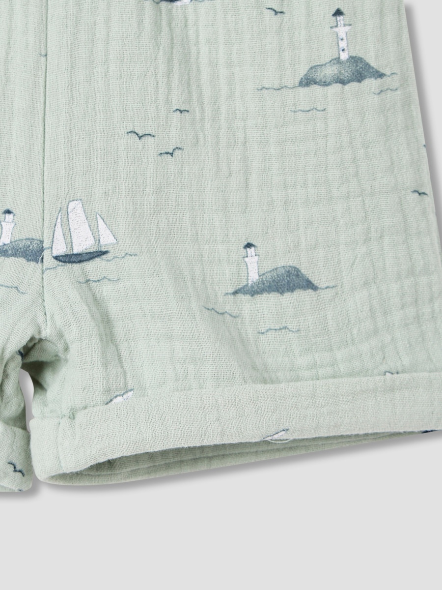 Muslin Cotton Printed Shirt and Shorts Set