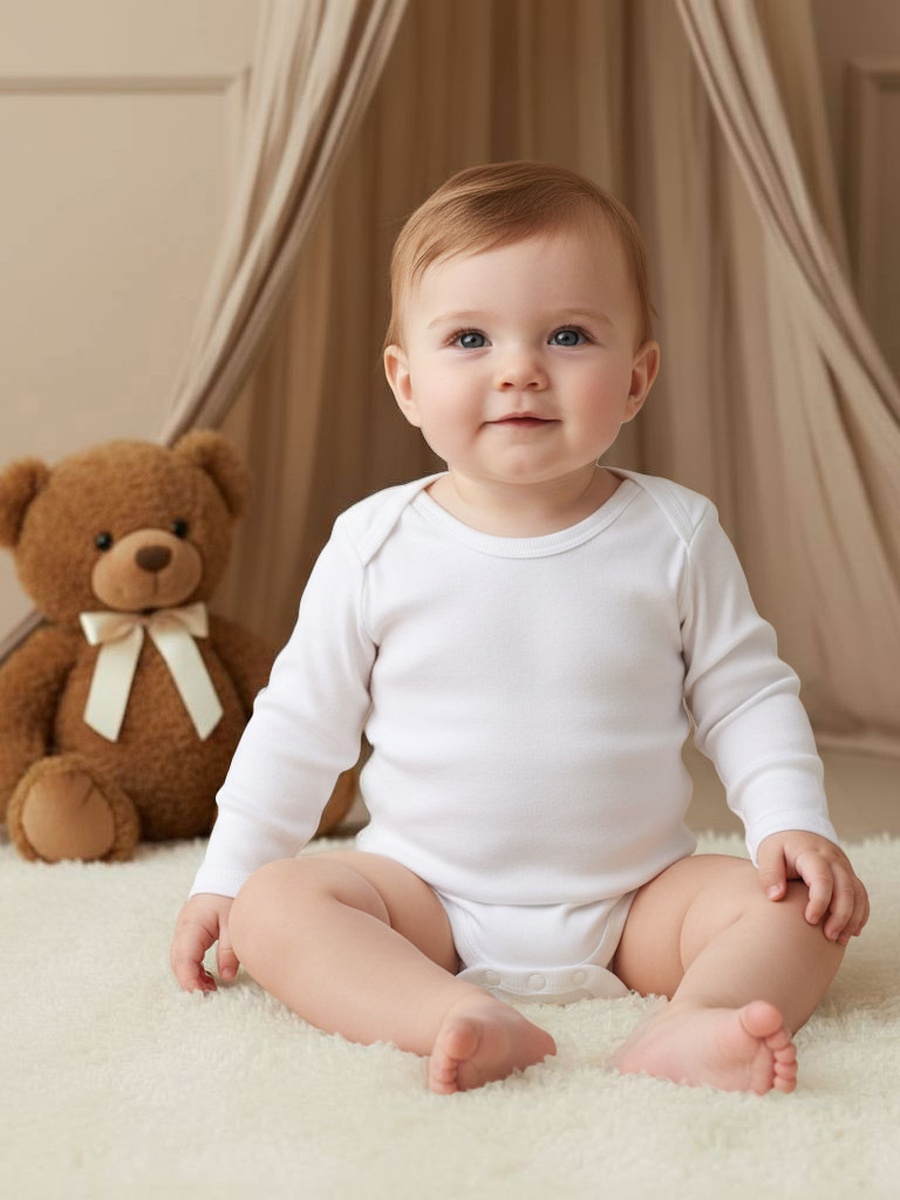 Solid Bodysuit with Round Neck and Long Sleeves