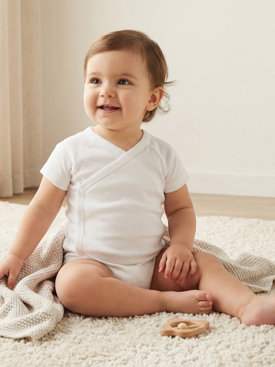 Solid Bodysuit with Round Neck and Short Sleeves