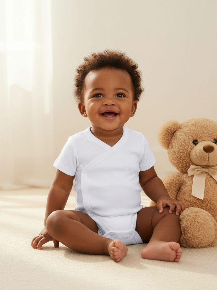 Solid Bodysuit with Round Neck and Short Sleeves