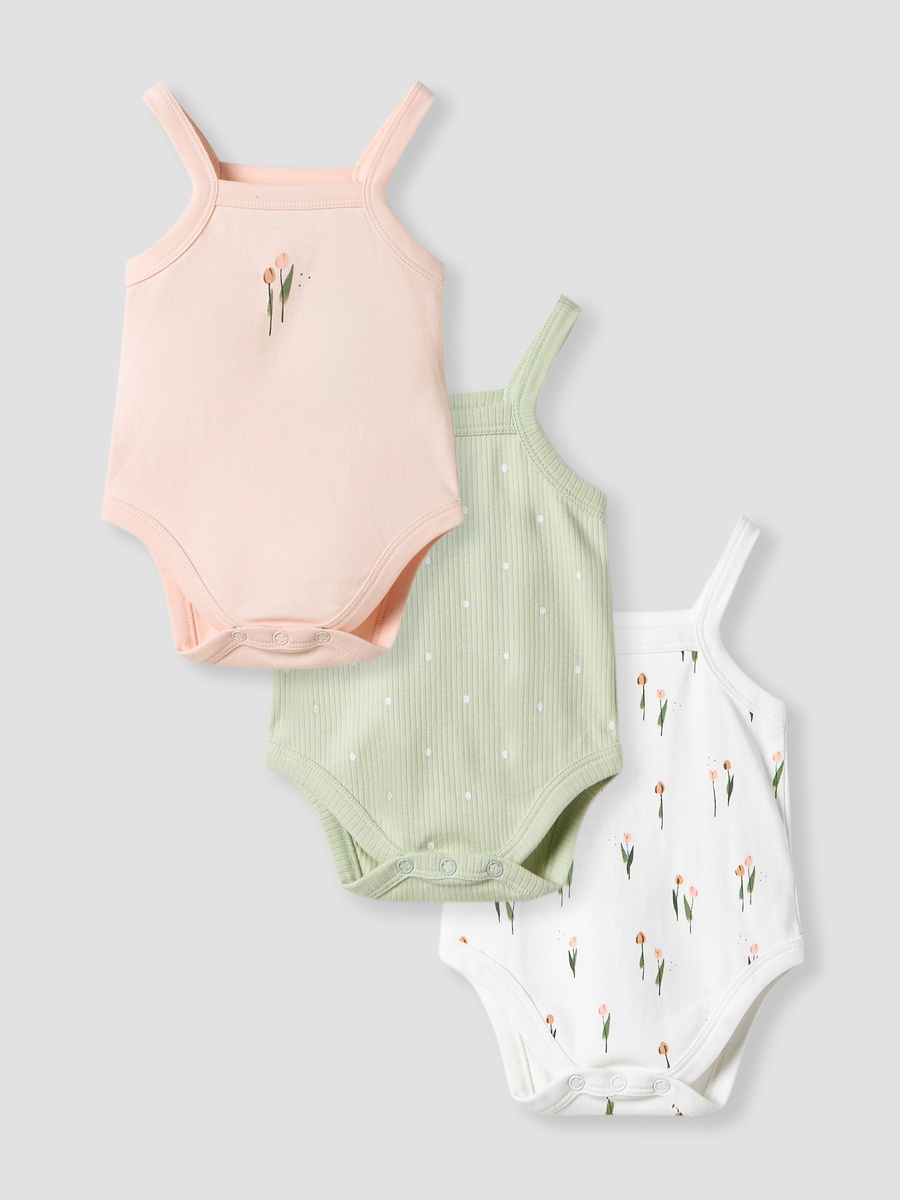 Pack of 3 - Printed Strappy Bodysuit