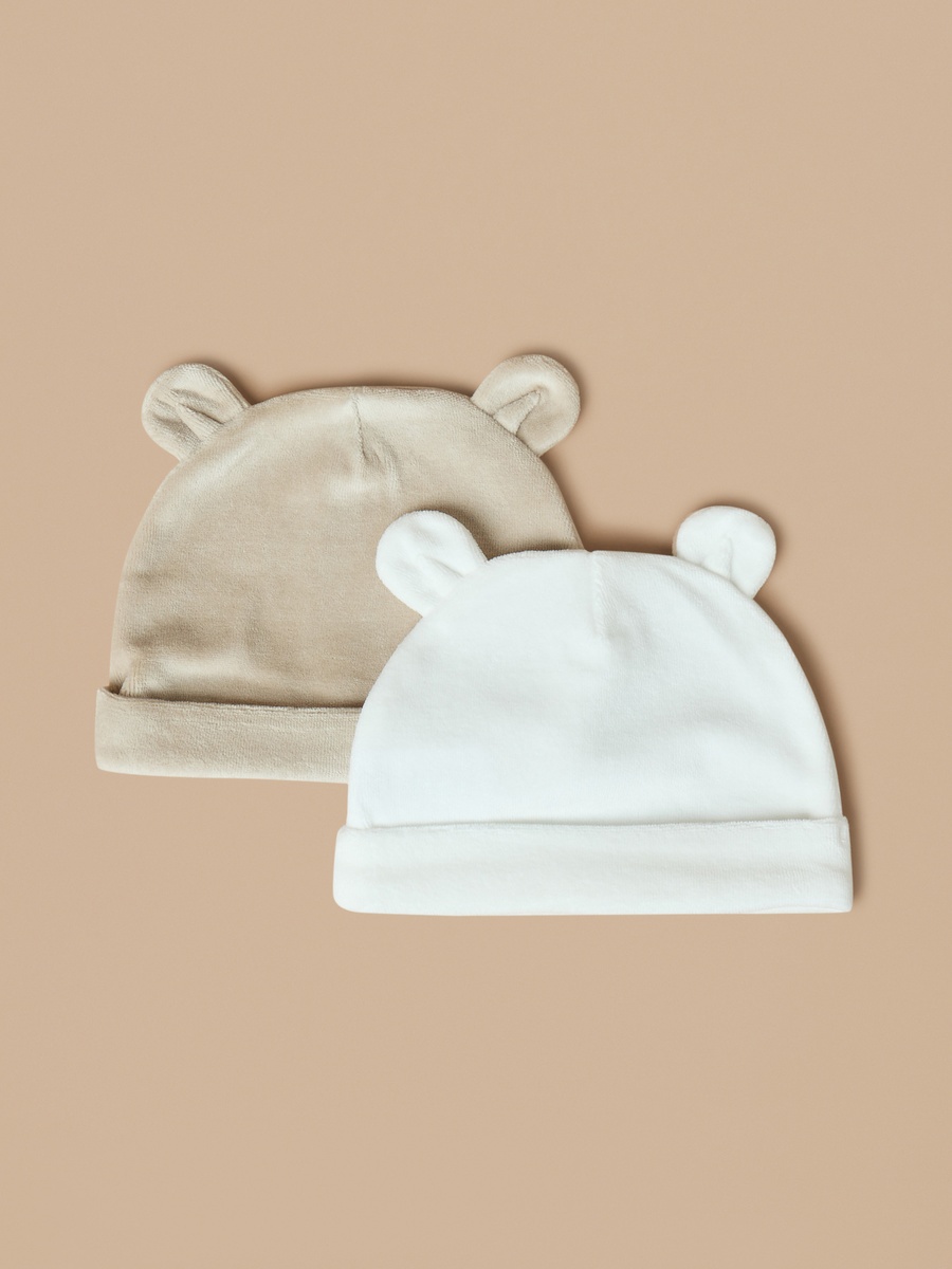Pack of 2 - Ear Applique Velour Beanie Cap