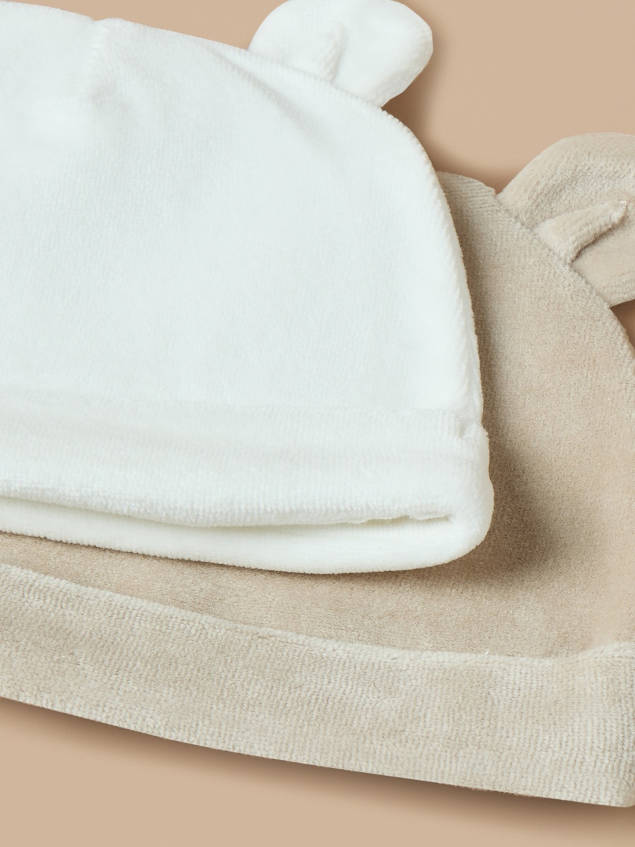 Pack of 2 - Ear Applique Velour Beanie Cap