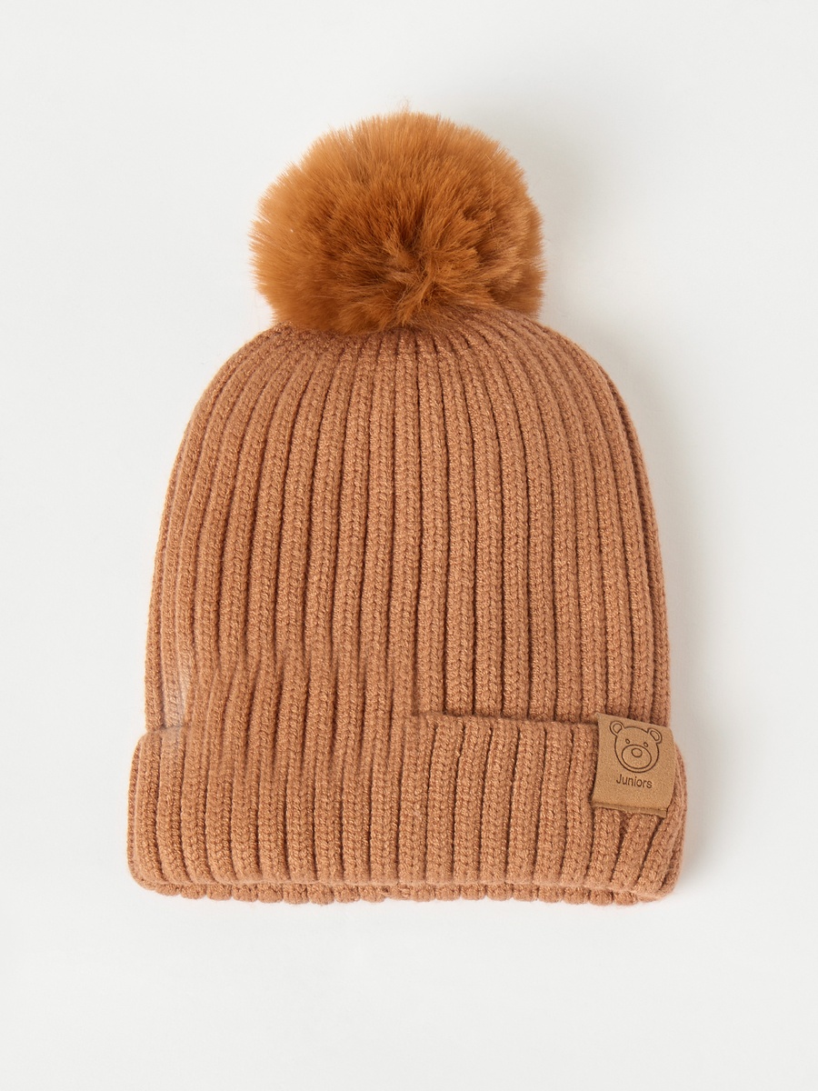 Juniors Beanie Cap with Pom-Pom Detail