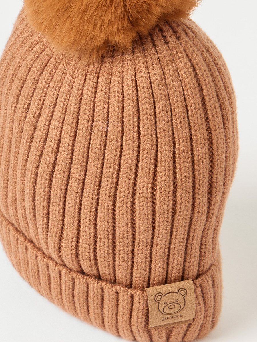 Juniors Beanie Cap with Pom-Pom Detail