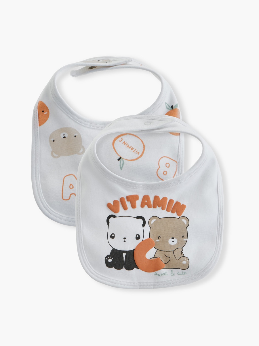 Pack of 2 - Printed Baby Bib with Button Closure