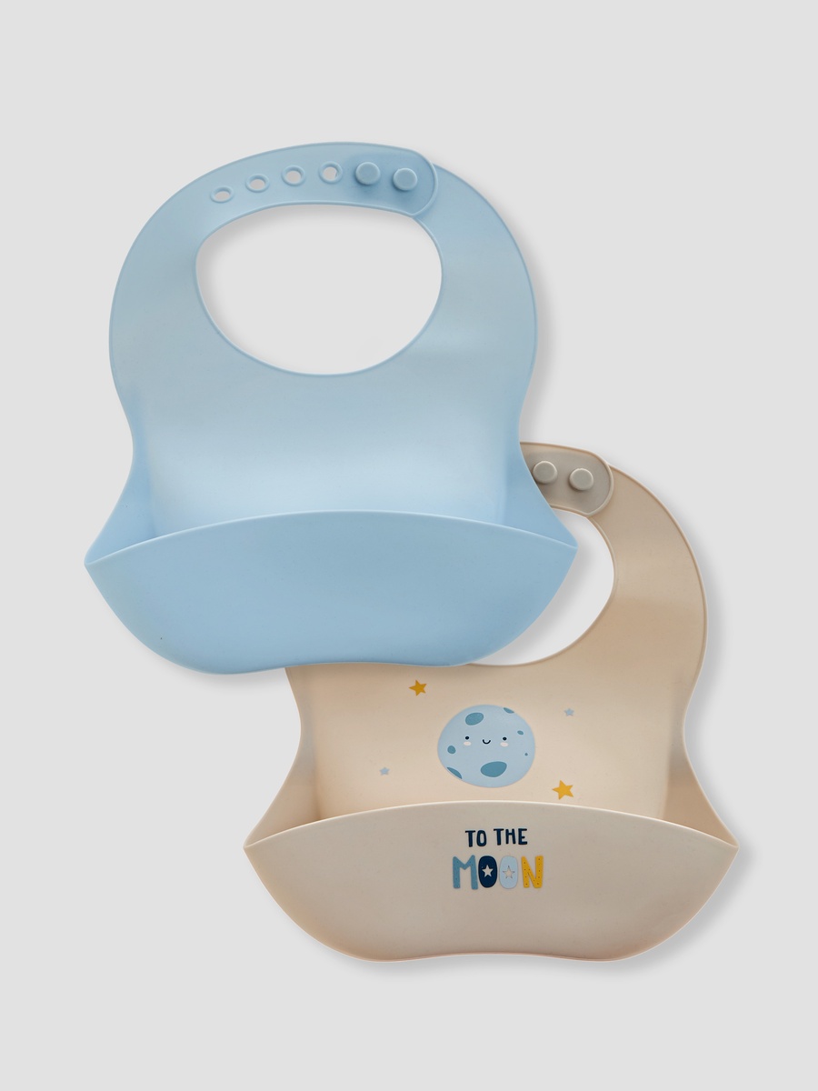 Pack of 2 - Assorted Silicone Bib with Button Closure