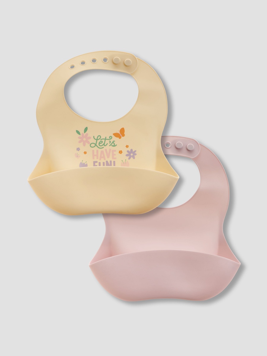 Pack of 2 - Assorted Silicone Bib with Button Closure