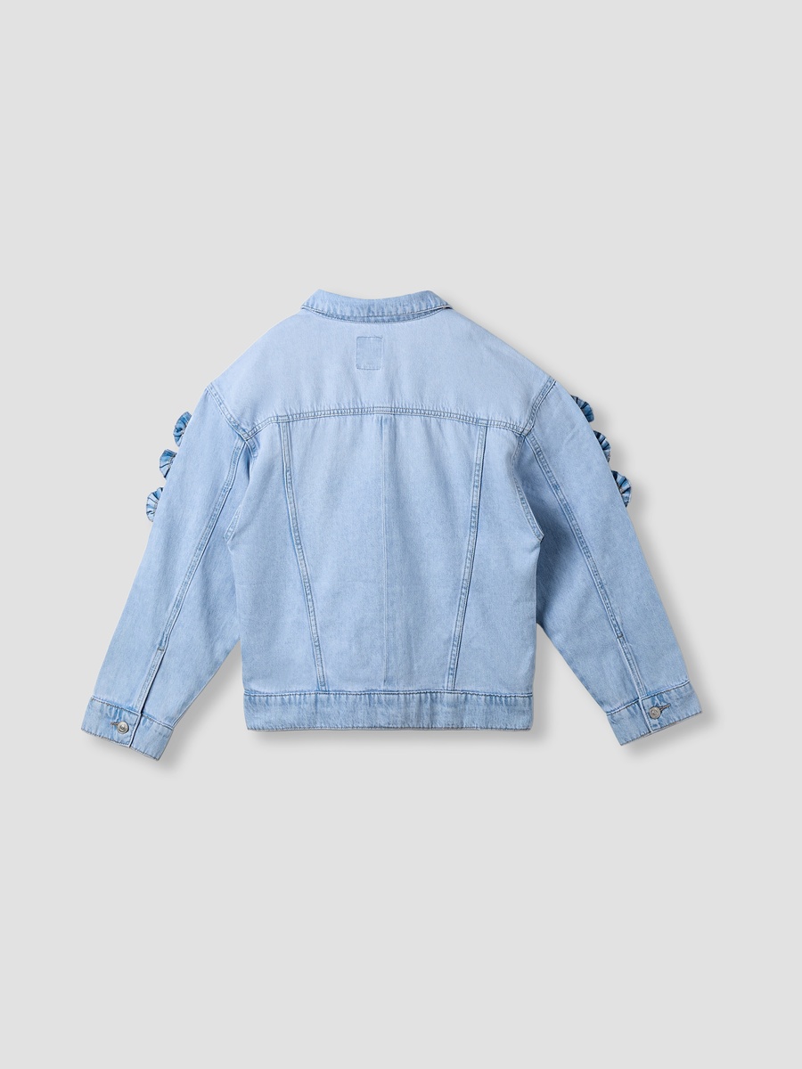 Bow Accent Denim Jacket with Long Sleeves