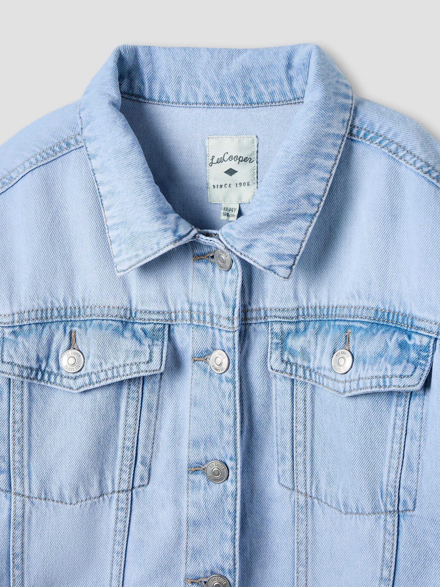 Bow Accent Denim Jacket with Long Sleeves