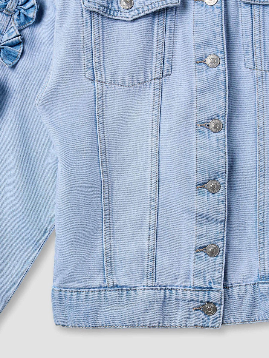 Bow Accent Denim Jacket with Long Sleeves