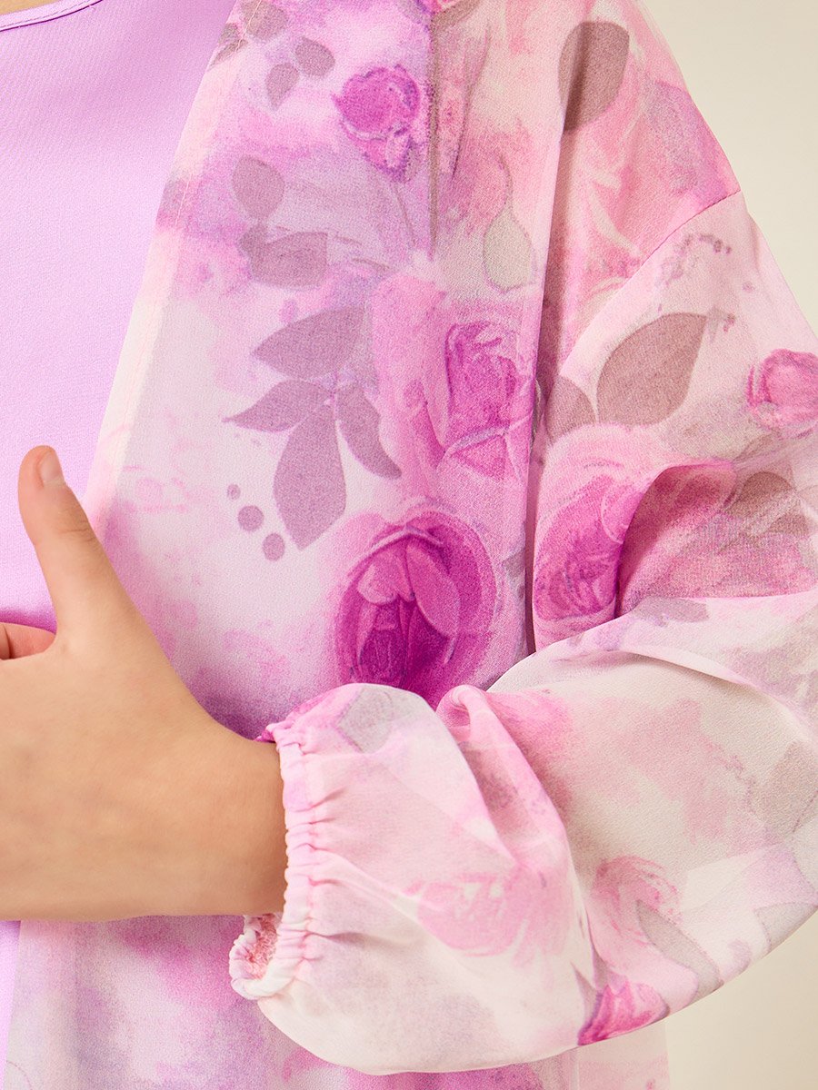 Girls Lilac Printed Abaya with Inner Dress