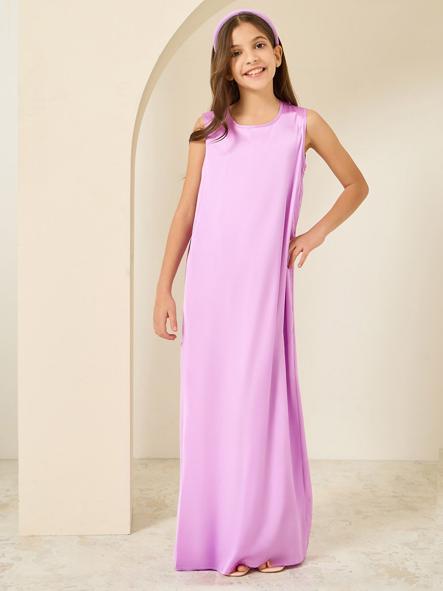 Girls Lilac Printed Abaya with Inner Dress
