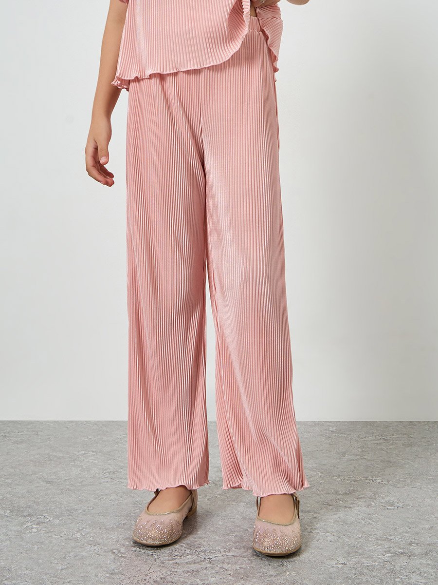 Teen Girls Plisse Layered Top and Pants Set