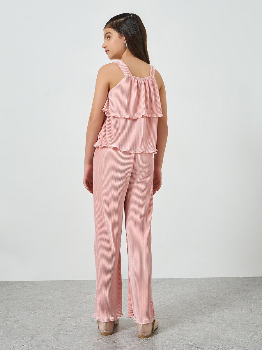 Teen Girls Plisse Layered Top and Pants Set