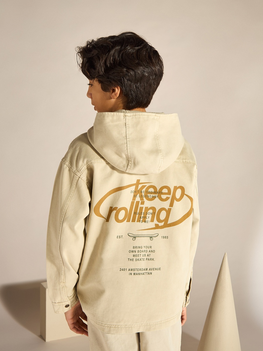 Printed Hooded Twill Jacket