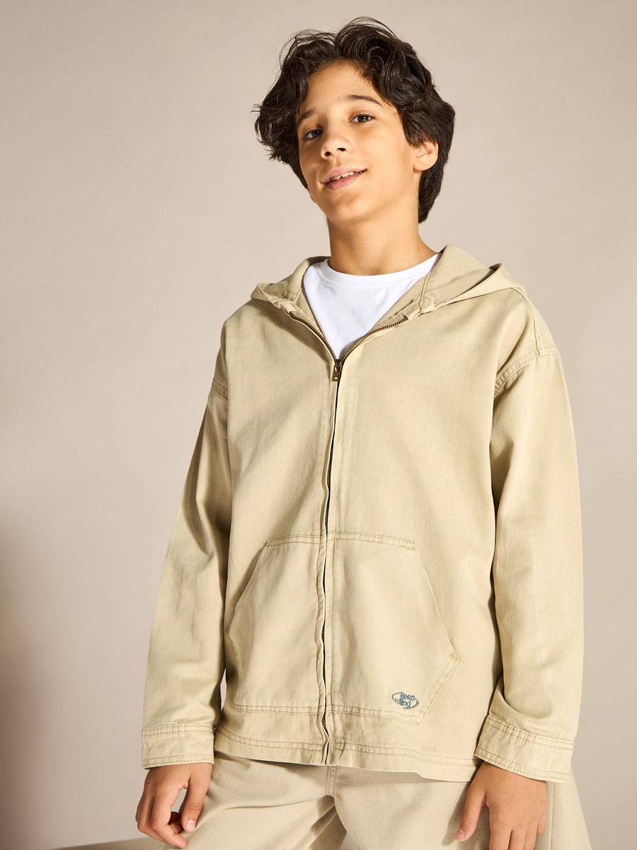 Printed Hooded Twill Jacket