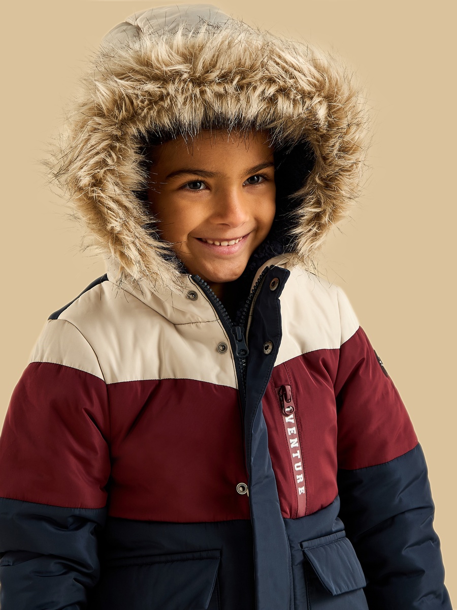 Colourblock Parka Jacket with Fleece Hood