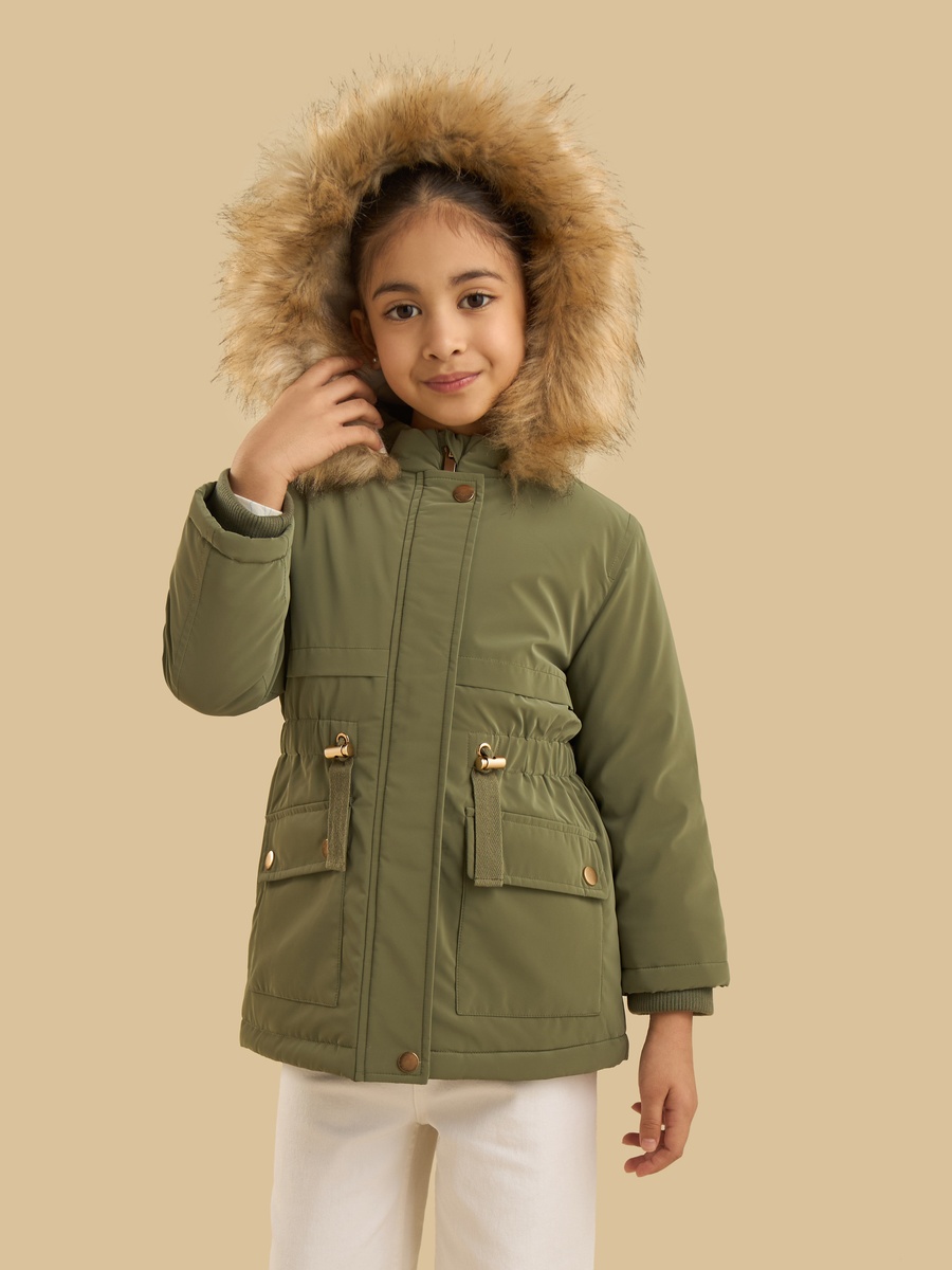 Faux Fur Trim Longline Padded Hooded Jacket