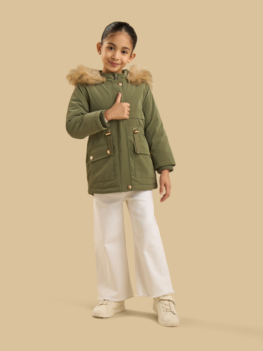 Faux Fur Trim Longline Padded Hooded Jacket