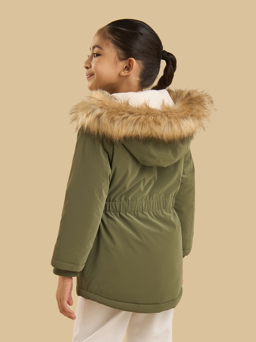 Faux Fur Trim Longline Padded Hooded Jacket