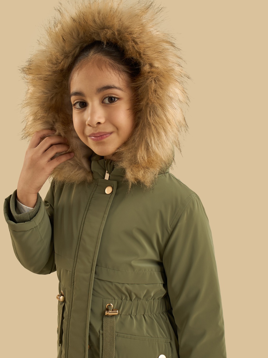 Faux Fur Trim Longline Padded Hooded Jacket