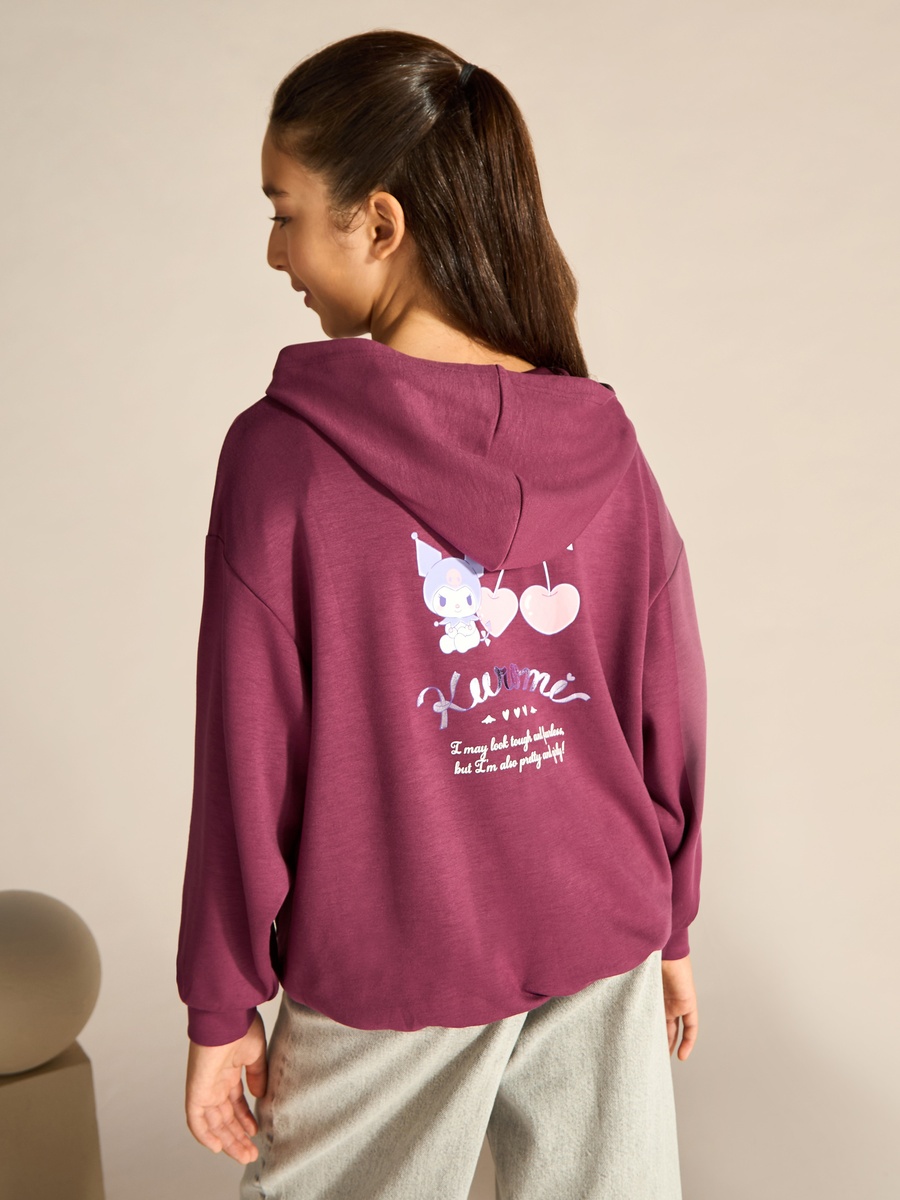 Pink Graphic Print Long Sleeves Oversized Hoodie
