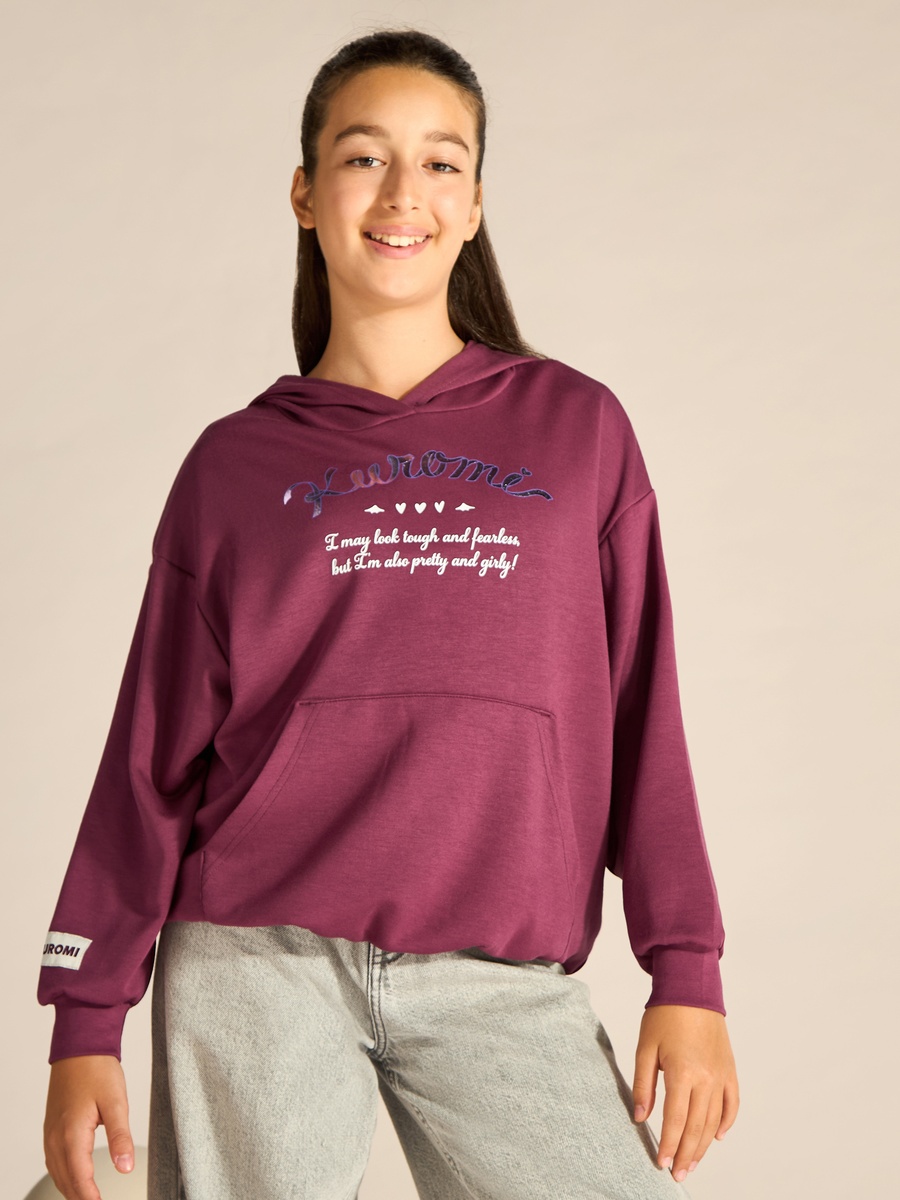 Pink Graphic Print Long Sleeves Oversized Hoodie