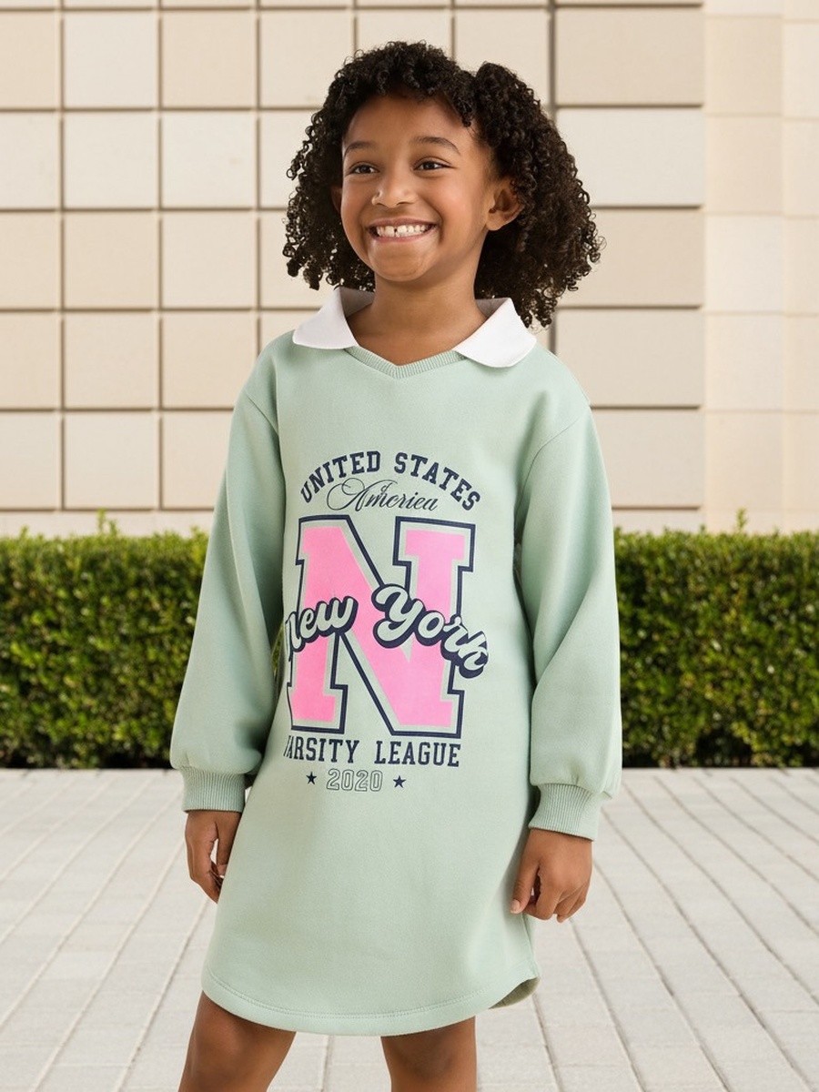Varsity Print Collared Sweat Dress
