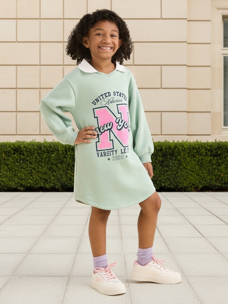 Varsity Print Collared Sweat Dress