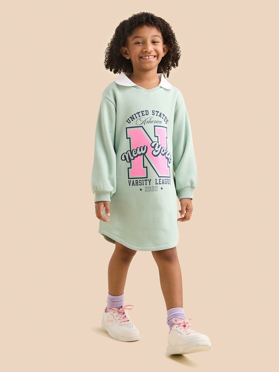 Varsity Print Collared Sweat Dress