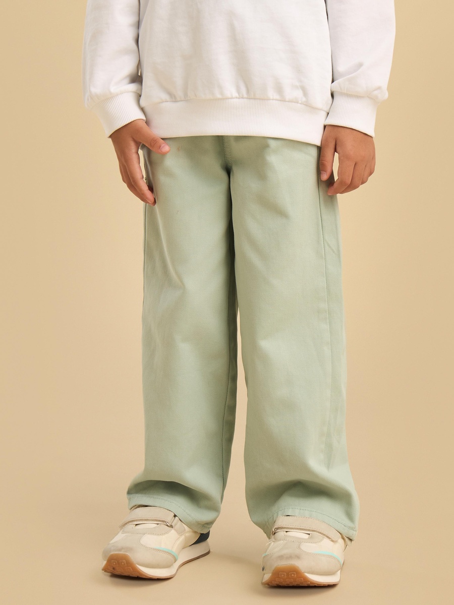 Plain Wide Leg Twill Cotton Pants