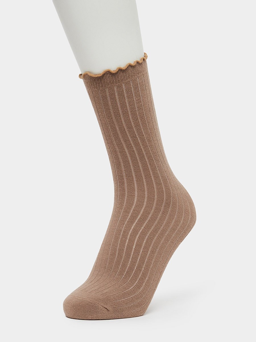 Girls Lettuce Edge Ribbed Socks  - One Size 3-8 Years