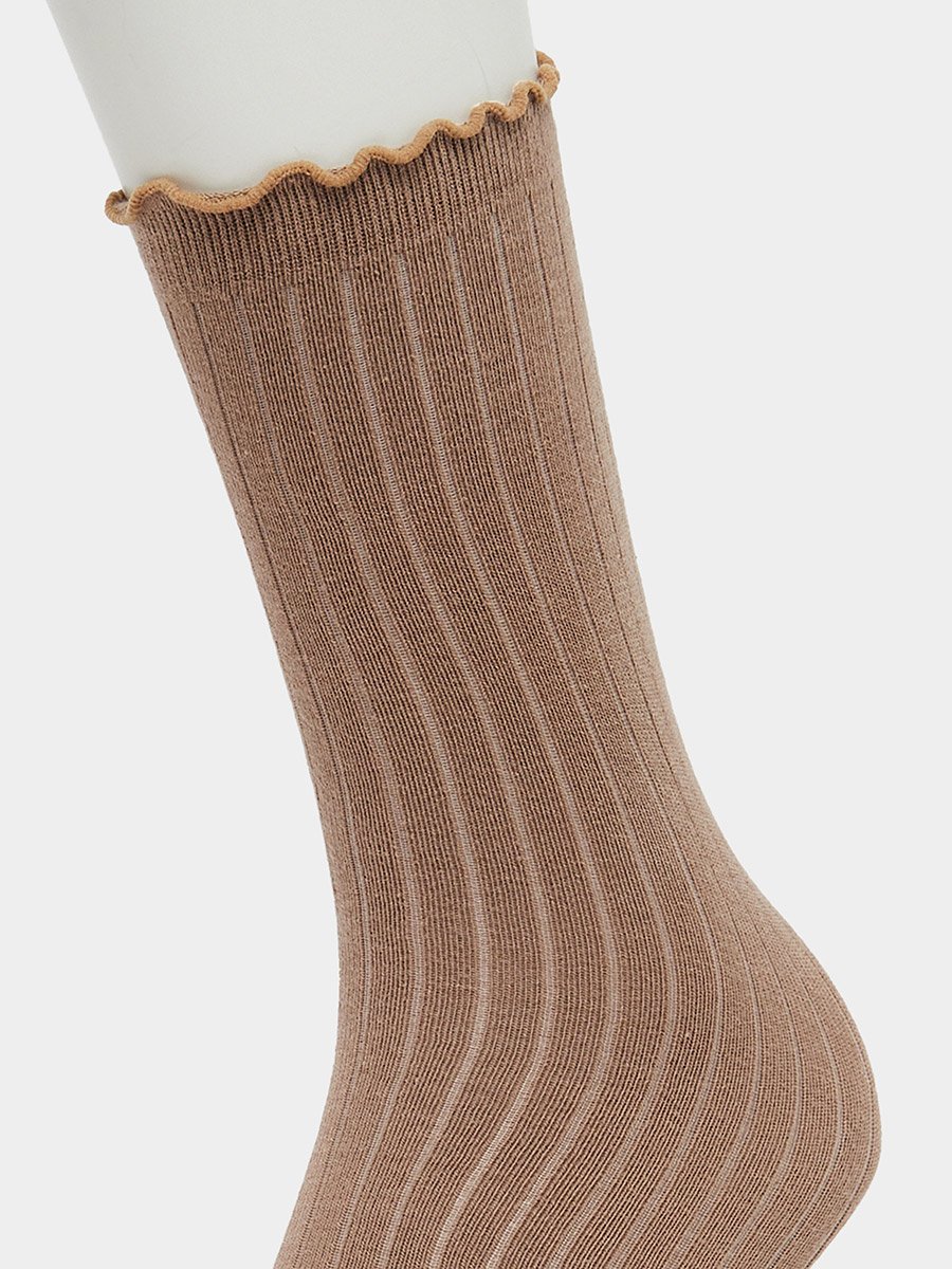Girls Lettuce Edge Ribbed Socks  - One Size 3-8 Years
